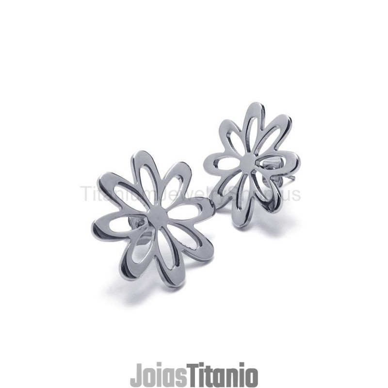 Brincos De Titânio Com Flor De Prata Brincos De Titânio Com Flor De Prata