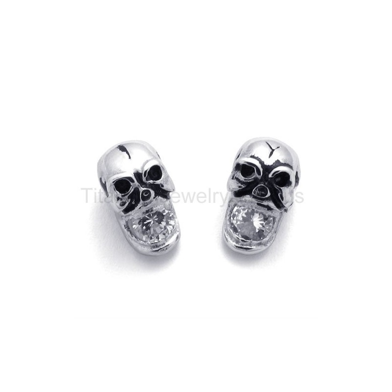 Brincos De Titânio Com Caveira De Diamante Incrustada