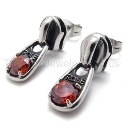 Brincos De Titânio Retrô Com Diamante Vermelho