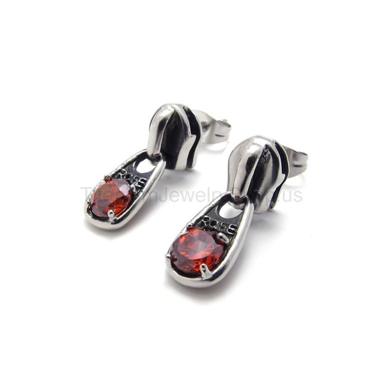 Brincos De Titânio Retrô Com Diamante Vermelho Brincos De Titânio Retrô Com Diamante Vermelho