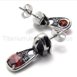 Brincos De Titânio Retrô Com Diamante Vermelho