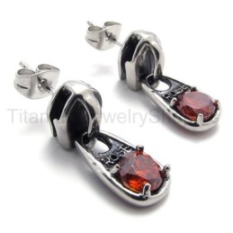 Brincos De Titânio Retrô Com Diamante Vermelho