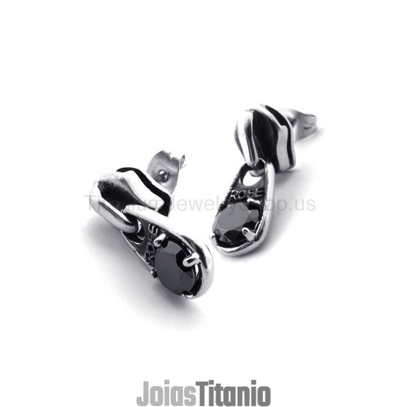 Brincos De Titânio Retrô Com Diamante Negro Brincos De Titânio Retrô Com Diamante Negro