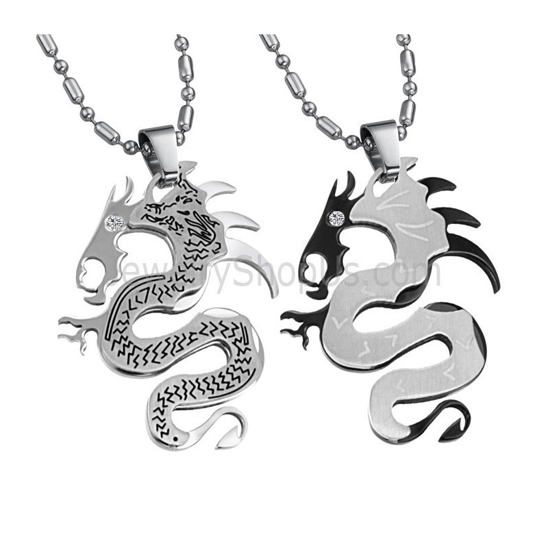 Pingentes De Titânio, Prata E Dragão Negro Com Correntes Grátis C399