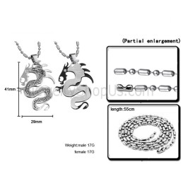 Pingentes De Titânio, Prata E Dragão Negro Com Correntes Grátis C399