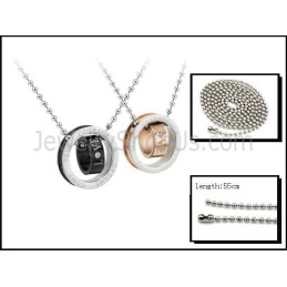 Anéis De Titânio Em Ouro Rosa E Preto Com Pingentes Para Amantes Com Strass E Correntes Grátis C505