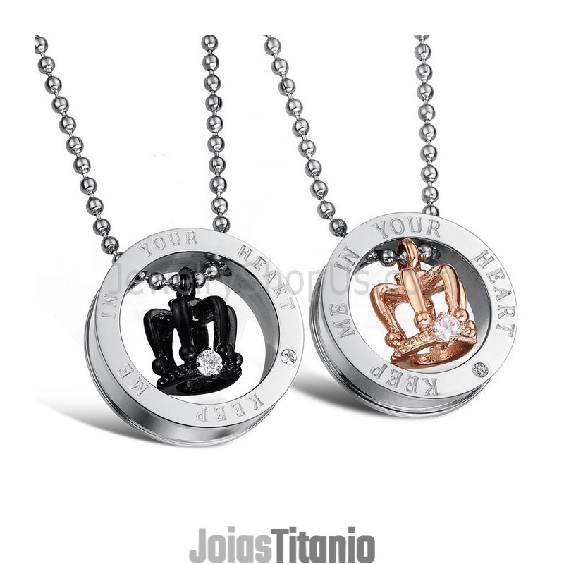 Coroas Reais Em Titânio, Ouro Rosa E Preto, Pingentes "Keep Me In Your Heart" Para Amantes, Com Strass E Correntes Grátis C603 Coroas Reais Em Titânio, Ouro Rosa E Preto, Pingentes "Keep Me In Your Heart" Para Amantes, Com Strass E Correntes Grátis C603
