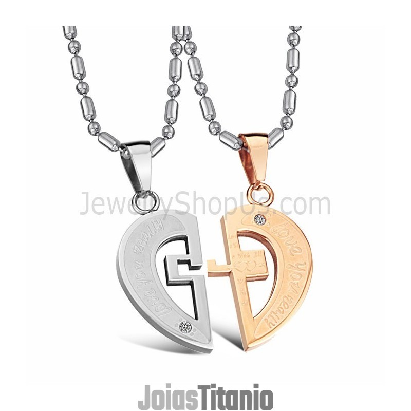 Pingentes De Coração Em Titânio, Ouro Rosa E Prata, Com Strass E Correntes Grátis C641 Pingentes De Coração Em Titânio, Ouro Rosa E Prata, Com Strass E Correntes Grátis C641