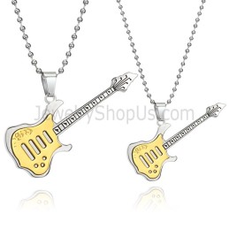 Pingentes De Guitarra Em Titânio Dourado Com Correntes Grátis C343