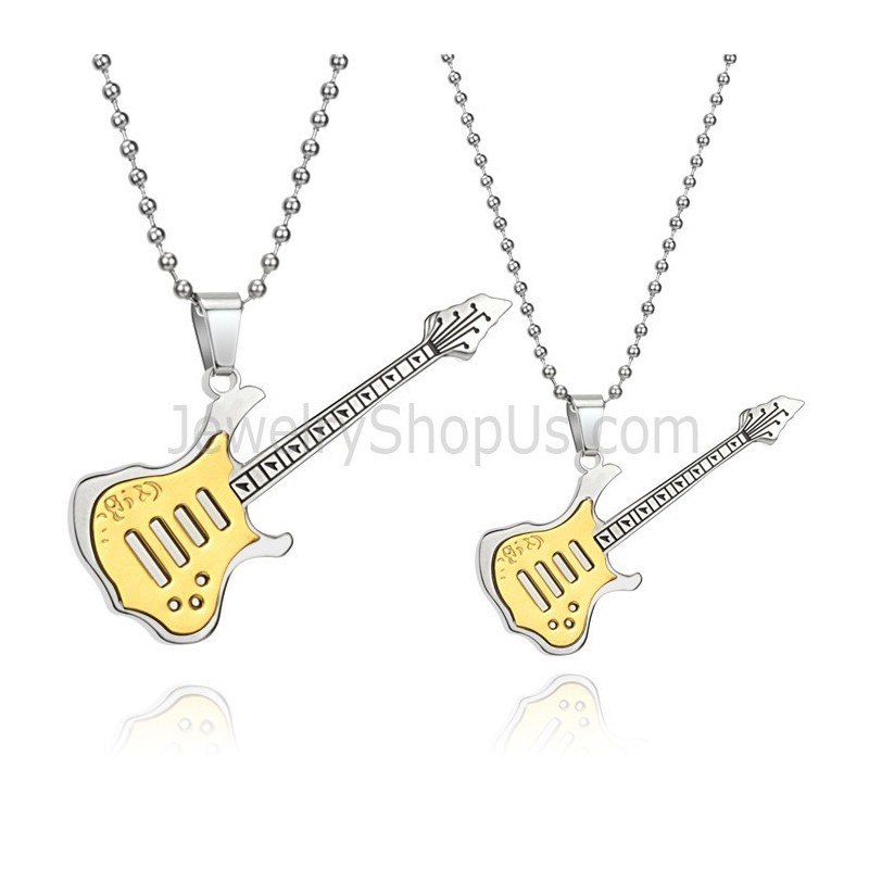Pingentes De Guitarra Em Titânio Dourado Com Correntes Grátis C343 Pingentes De Guitarra Em Titânio Dourado Com Correntes Grátis C343