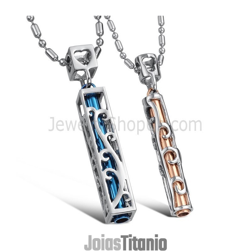 Pingentes Vazados De Titânio Azul E Ouro Rosa Com Correntes Grátis C609 Pingentes Vazados De Titânio Azul E Ouro Rosa Com Correntes Grátis C609