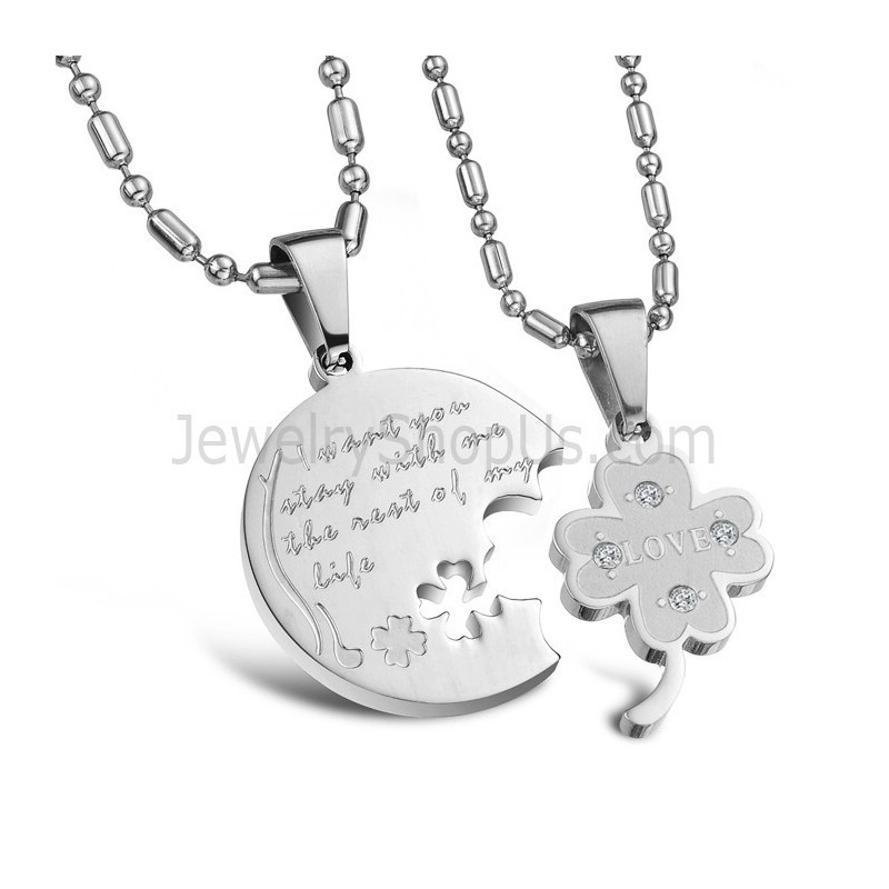 Pingentes De Trevo De Titânio E Prata Com Strass E Correntes Grátis C599 Pingentes De Trevo De Titânio E Prata Com Strass E Correntes Grátis C599