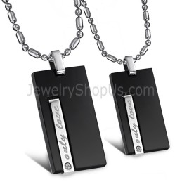 Pingentes Retangulares De Titânio Preto "Only Love" Lovers Com Strass E Correntes Grátis 220