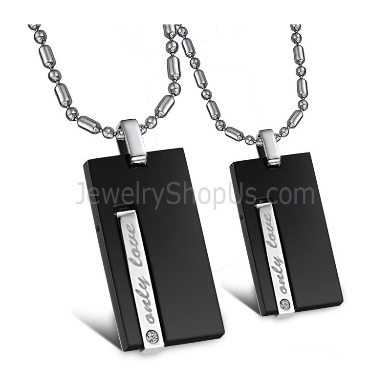 Pingentes Retangulares De Titânio Preto "Only Love" Lovers Com Strass E Correntes Grátis 220 Pingentes Retangulares De Titânio Preto "Only Love" Lovers Com Strass E Correntes Grátis 220
