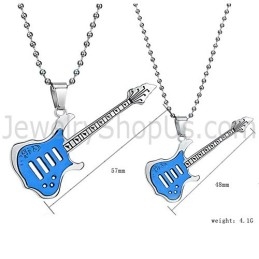 Pingentes De Guitarra Azul De Titânio Com Correntes Grátis C343