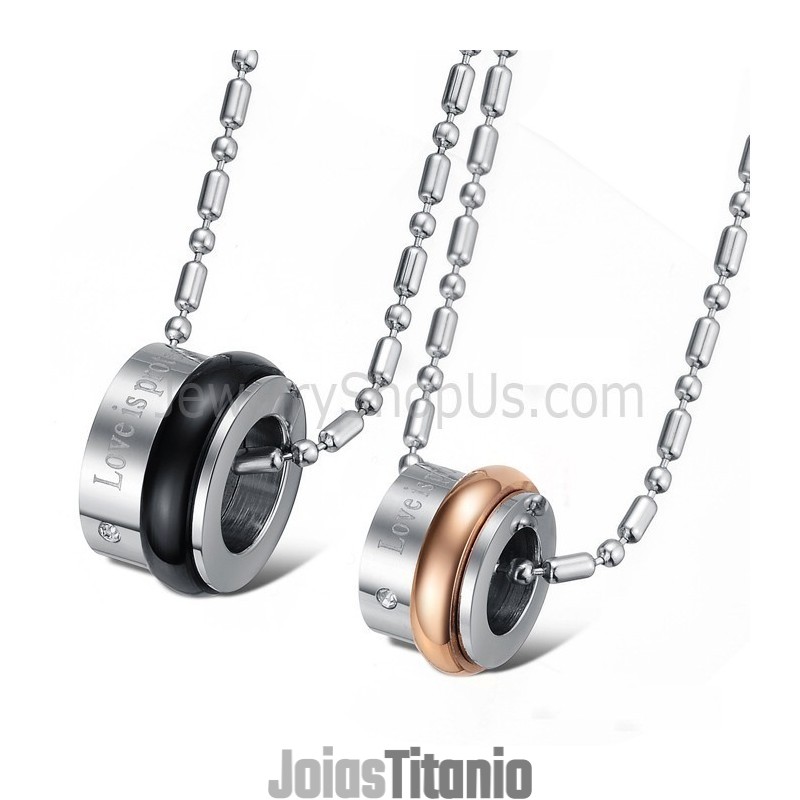 Pingentes De Titânio Para Amantes Com Strass E Correntes Grátis C729 Pingentes De Titânio Para Amantes Com Strass E Correntes Grátis C729