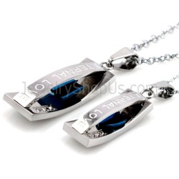 Pingentes "Amor Eterno" Em Titânio Azul Com Strass E Correntes Grátis C478