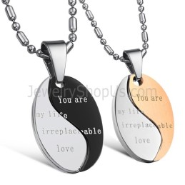 Pingentes De Amantes Com Correntes Grátis Em Titânio Preto E Ouro Rosa "Você É Minha Vida, Amor Insubstituível" C628
