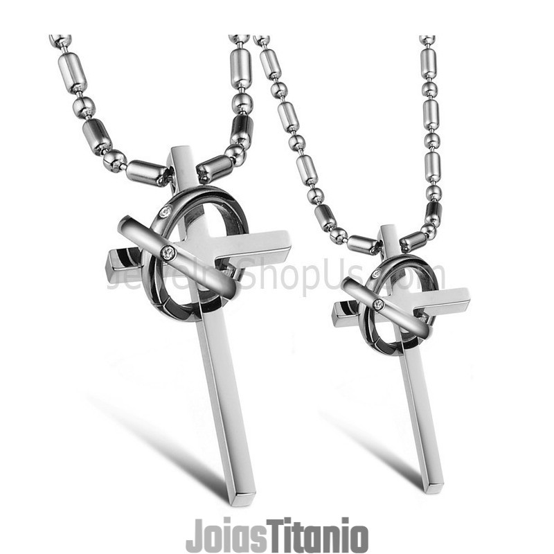Pingentes De Cruz De Titânio E Prata Com Strass E Correntes Grátis Gx724 Pingentes De Cruz De Titânio E Prata Com Strass E Correntes Grátis Gx724