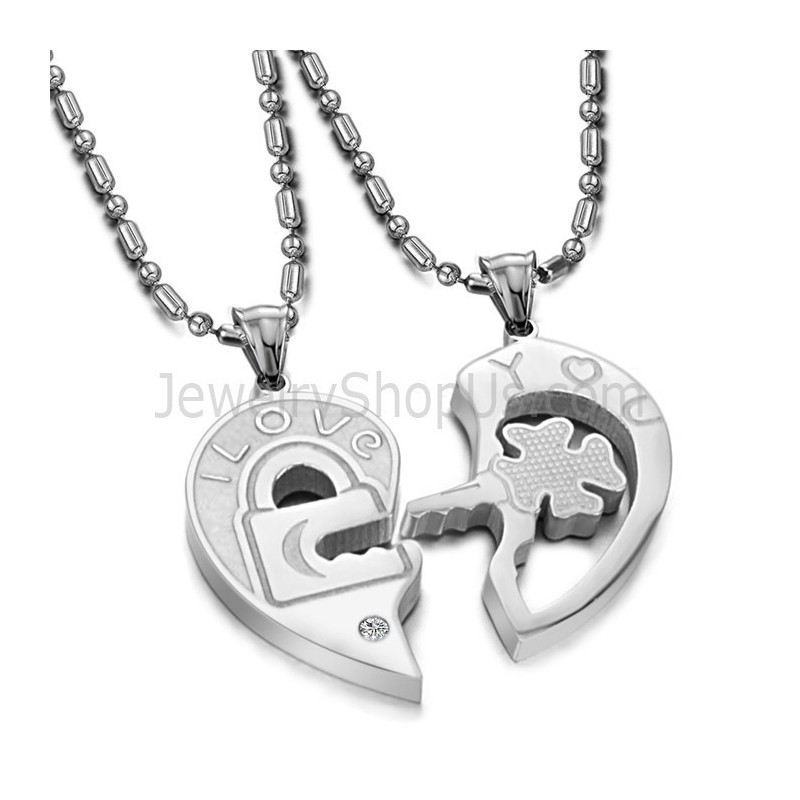 Pingentes De Titânio Com Forma De Coração, Chave E Cadeado, Para Amantes, Com Strass E Correntes Grátis C553 Pingentes De Titânio Com Forma De Coração, Chave E Cadeado, Para Amantes, Com Strass E Correntes Grátis C553