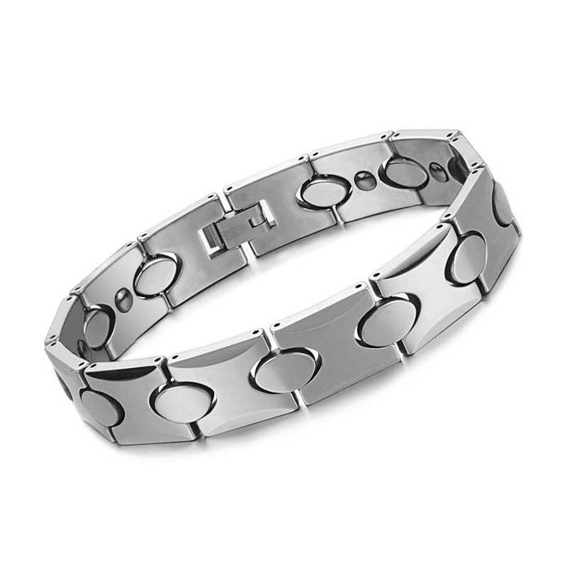 Pulseira De Prata Tungstênio Com Pedra Magnética Energética C944