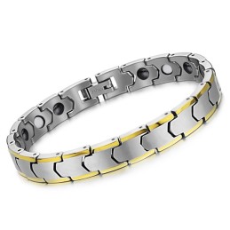 Pulseira De Elos De Trigo Em Prata E Tungstênio Com Banho De Ouro 18K C933