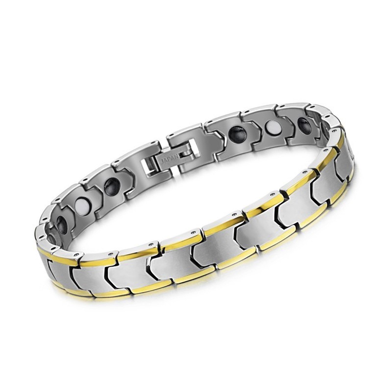 Pulseira De Elos De Trigo Em Prata E Tungstênio Com Banho De Ouro 18K C933 Pulseira De Elos De Trigo Em Prata E Tungstênio Com Banho De Ouro 18K C933
