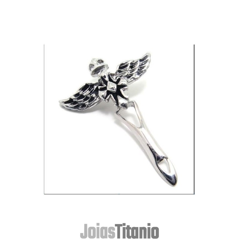 Colar Com Pingente De Cruz De Asa De Anjo Em Aço Titânio Masculino Colar Com Pingente De Cruz De Asa De Anjo Em Aço Titânio Masculino