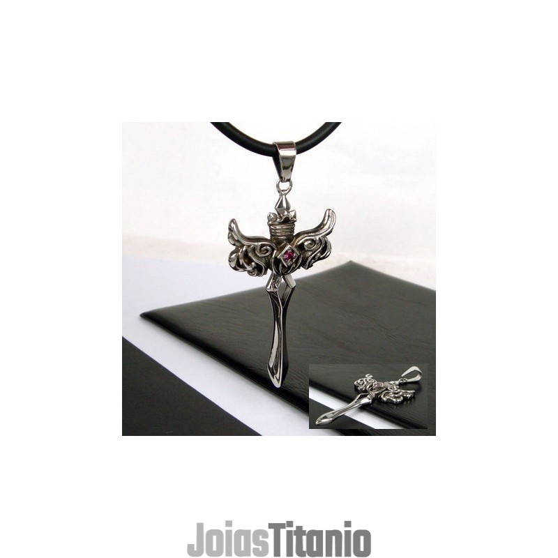 Colar Com Pingente De Cruz De Asa De Anjo Em Aço Titânio Masculino
