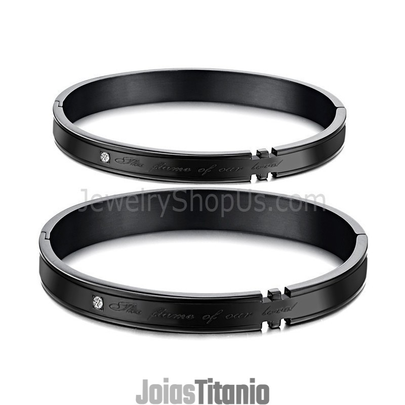 Pulseiras De Casal De Tatanium Com Strass (Preto E Ouro Rosa) C731 Pulseiras De Casal De Tatanium Com Strass (Preto E Ouro Rosa) C731