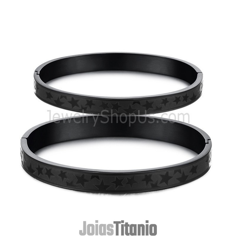 Pulseiras De Casal Tatanium Black Stars C863 Pulseiras De Casal Tatanium Black Stars C863