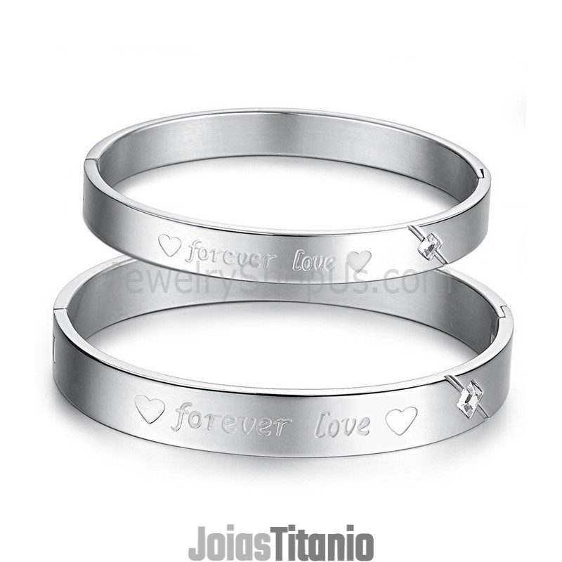 Pulseiras De Casal Tatanium Sweetheart "Forever Love" Com Strass C847 Pulseiras De Casal Tatanium Sweetheart "Forever Love" Com Strass C847