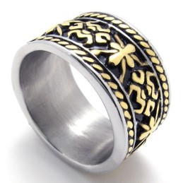 Anel De Titânio Vintage Dourado