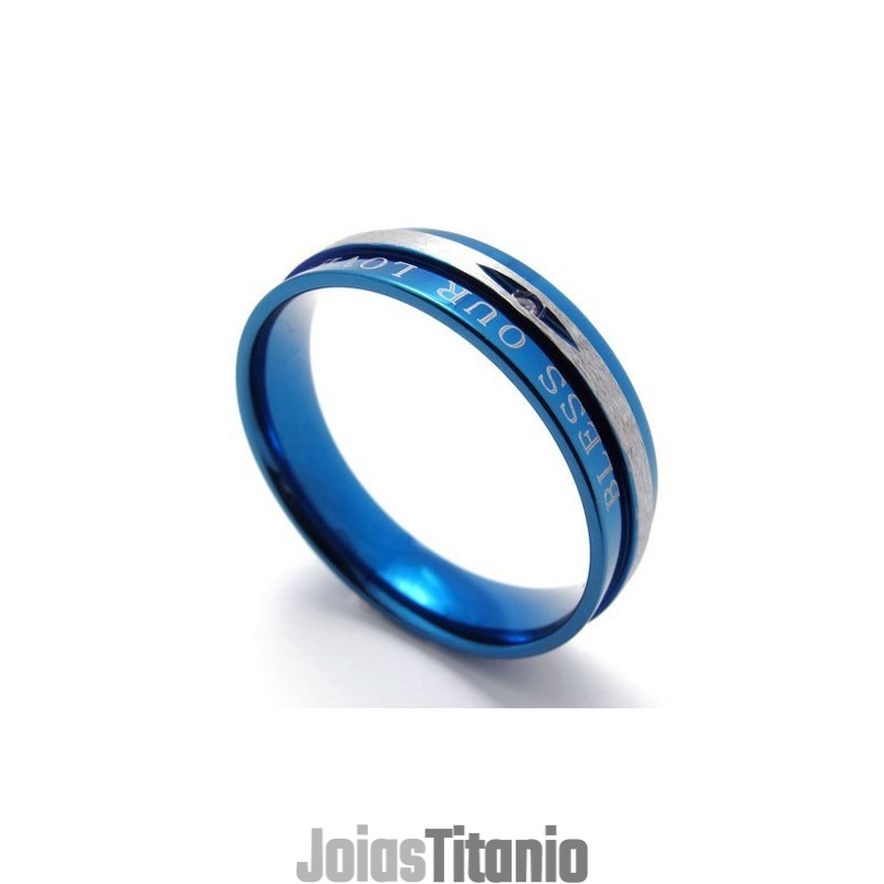 Anel De Titânio Azul Com Diamante