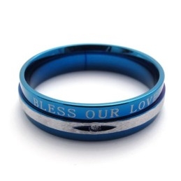 Anel De Titânio Azul Com Diamante