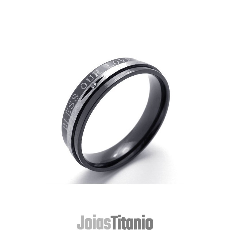 Anel De Titânio Preto Com Diamante