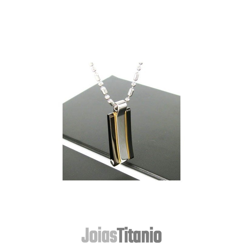 Colar Com Pingente De Aço Titânio Liso E Ouro 24K Sutra Man Colar Com Pingente De Aço Titânio Liso E Ouro 24K Sutra Man