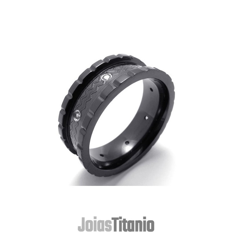 Anel De Titânio Com Diamante Negro