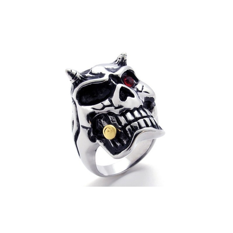 Anel De Titânio Com Caveira E Diamante Vermelho Anel De Titânio Com Caveira E Diamante Vermelho