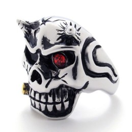 Anel De Titânio Com Caveira E Diamante Vermelho