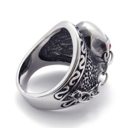 Anel De Titânio Com Caveira E Diamante Vermelho