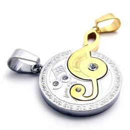 Pingente De Titânio Com Nota Musical Dourada E Diamantes Para Amantes