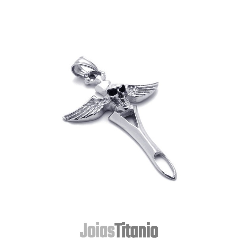 Pingente De Titânio Com Caveira Em Cruz