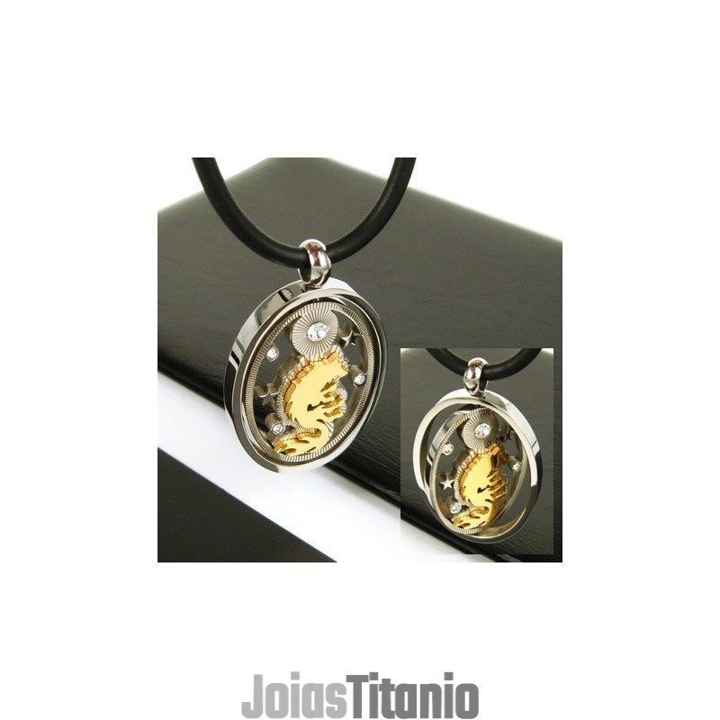 Colar Com Pingente De Titânio Puro Man Spinner Gold Wolf Gemstone