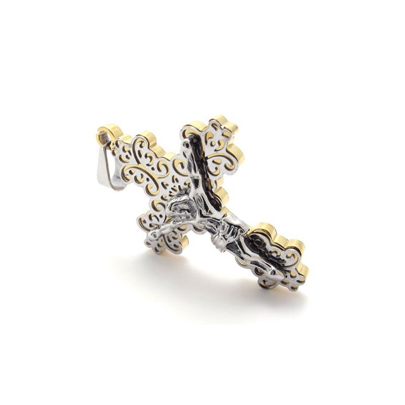 Pingente De Titânio Com Cruz Dourada De Jesus