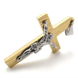 Pingente De Cruz De Titânio Dourado Jesus