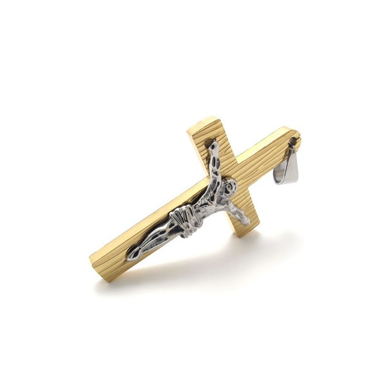 Pingente De Cruz De Titânio Dourado Jesus