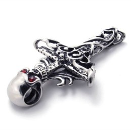 Pingente De Titânio Com Caveira E Diamante Vermelho