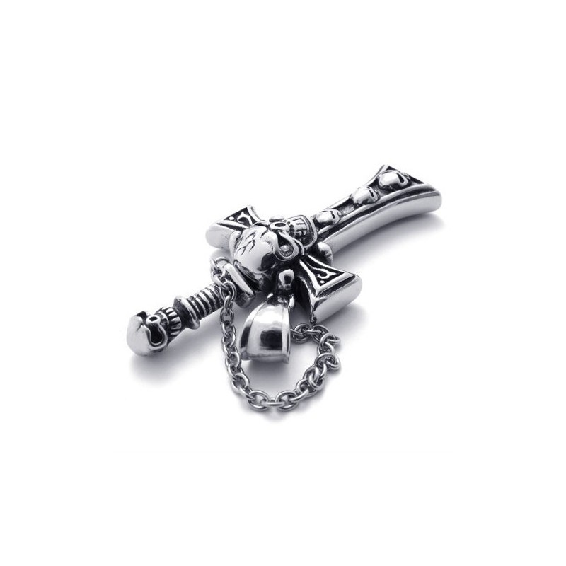 Pingente De Cruz De Titânio Com Adaga De Caveira