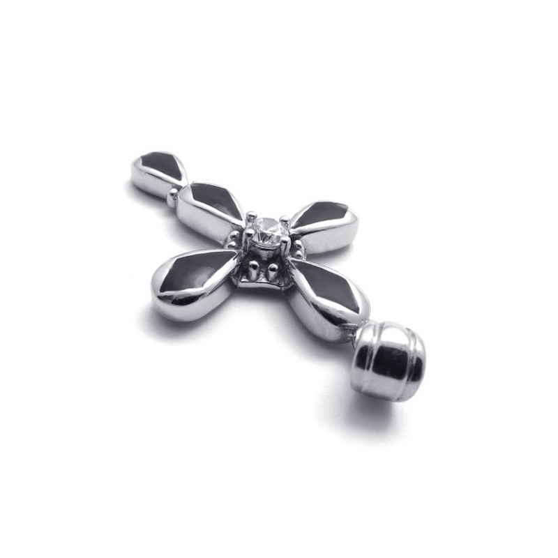 Pingente De Cruz De Titânio Com Diamante